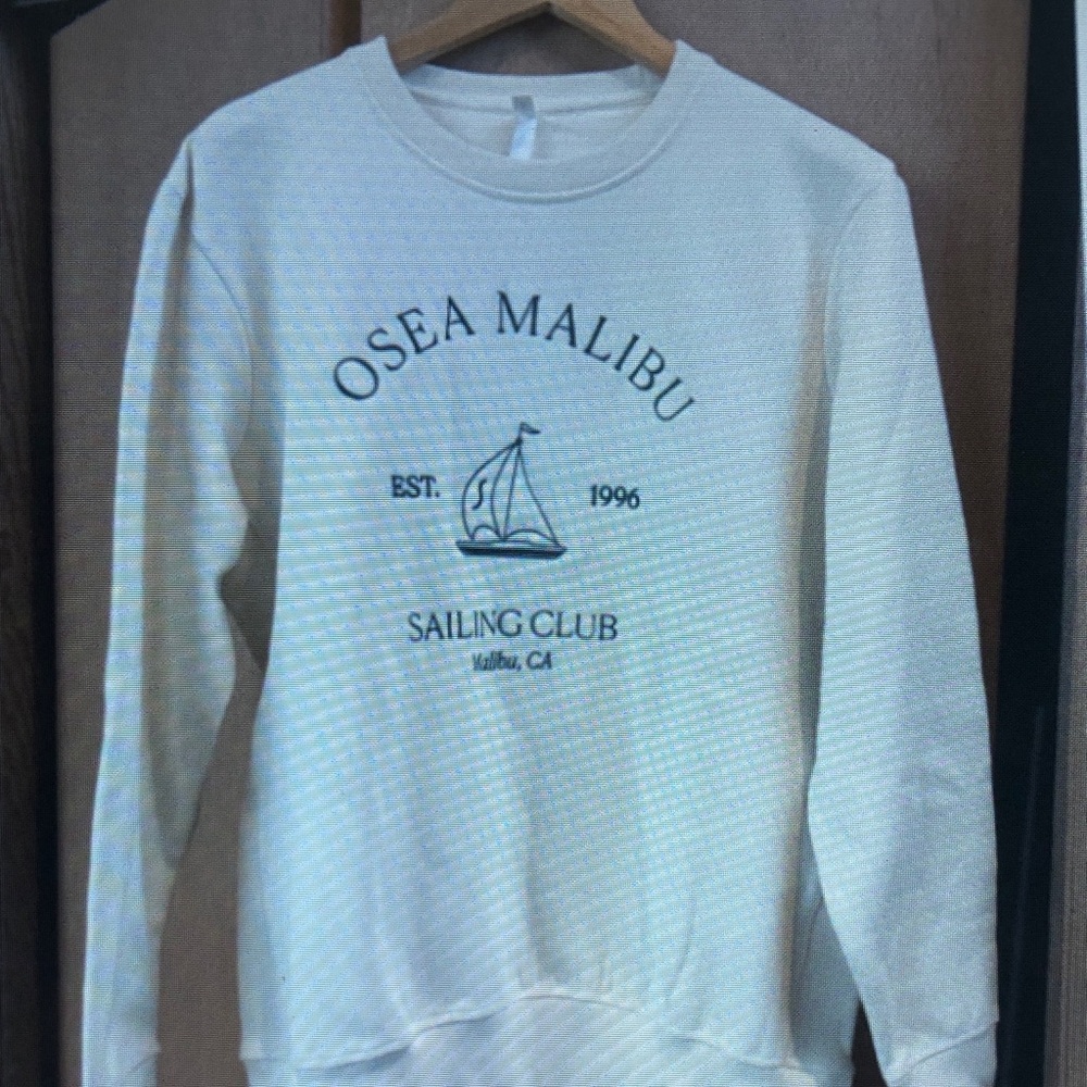 Malibu Cream Crewneck with Navy Sailing Club Graphic
